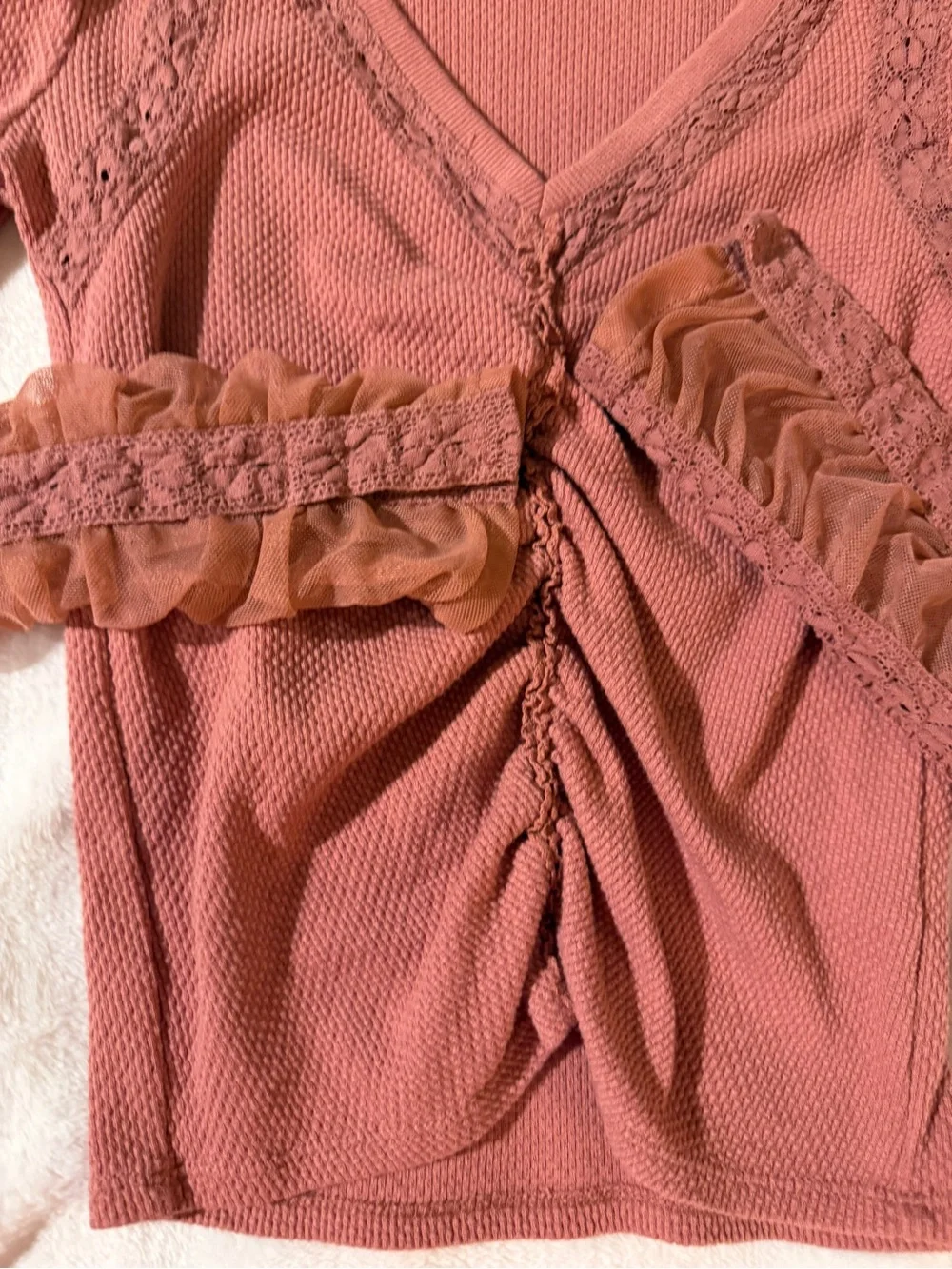 Free People Wear Me Out Top - Lace Cuff Ruched Thermal-XS